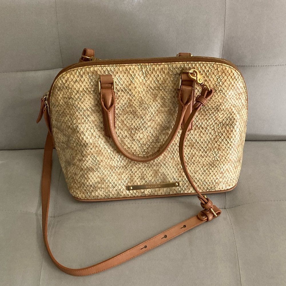 Brahmin Dome Satchel Snakeskin Embossed